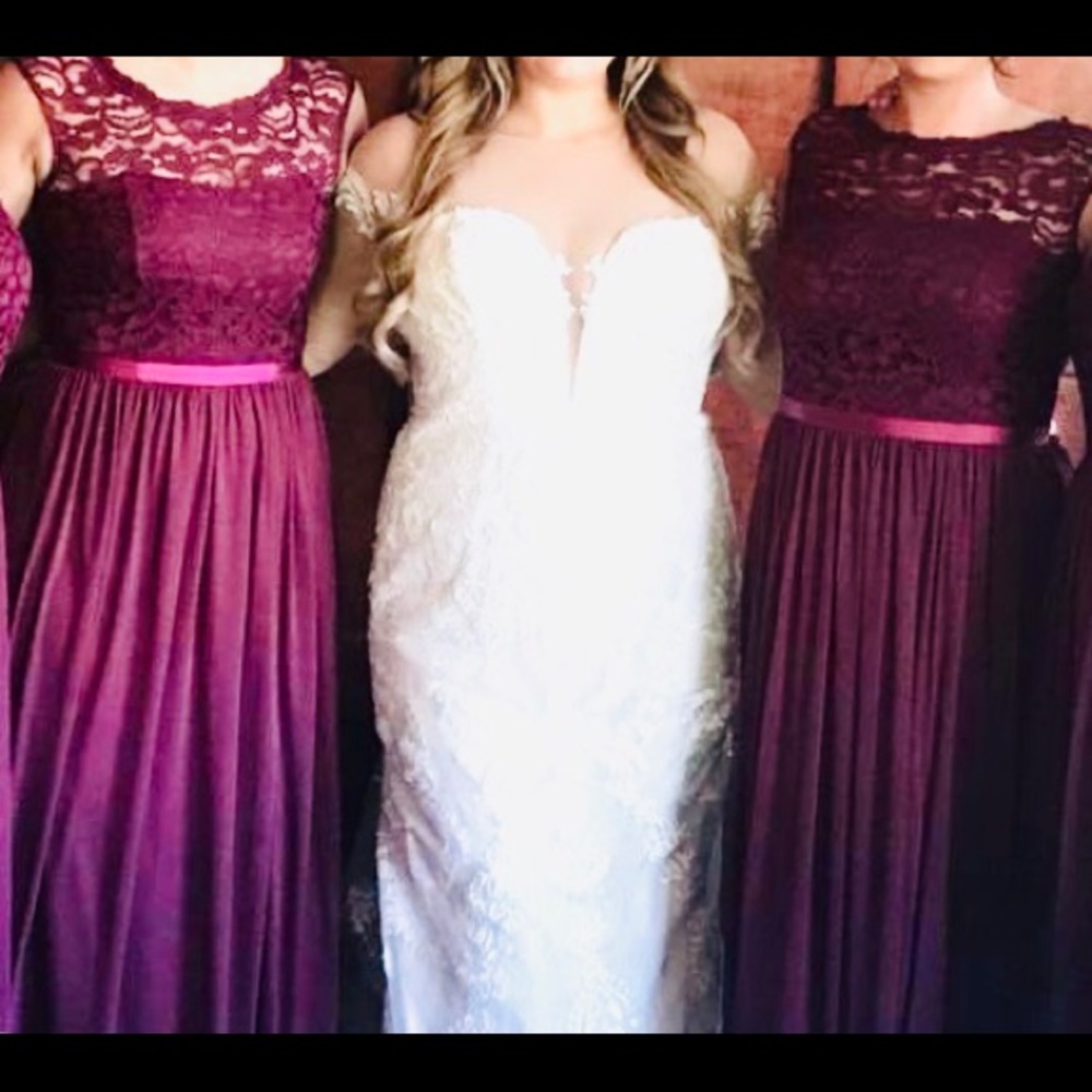 David’s bridal Floor length lace bridesmaid dress.